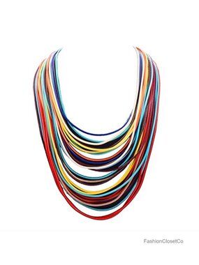 26 Layer Chunky Bib Necklace Magnetic Clasp Wax Line Statement Jewelry